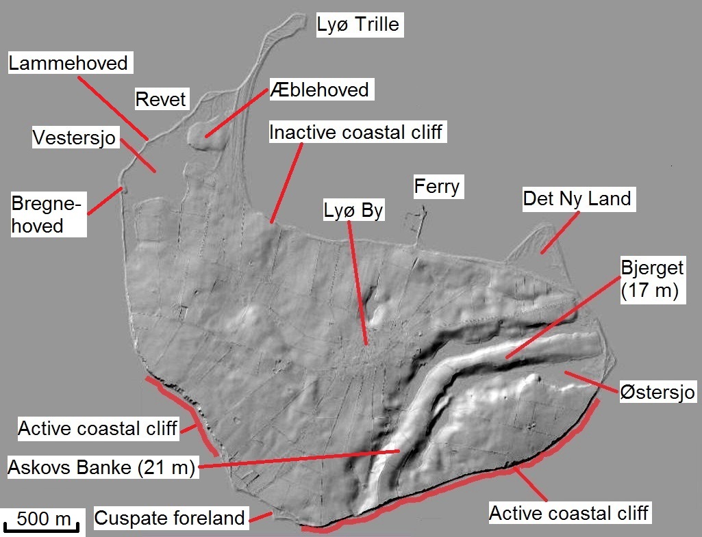 Skyggekort med stednavne, Lyø. Geopark Det Sydfynske Øhav