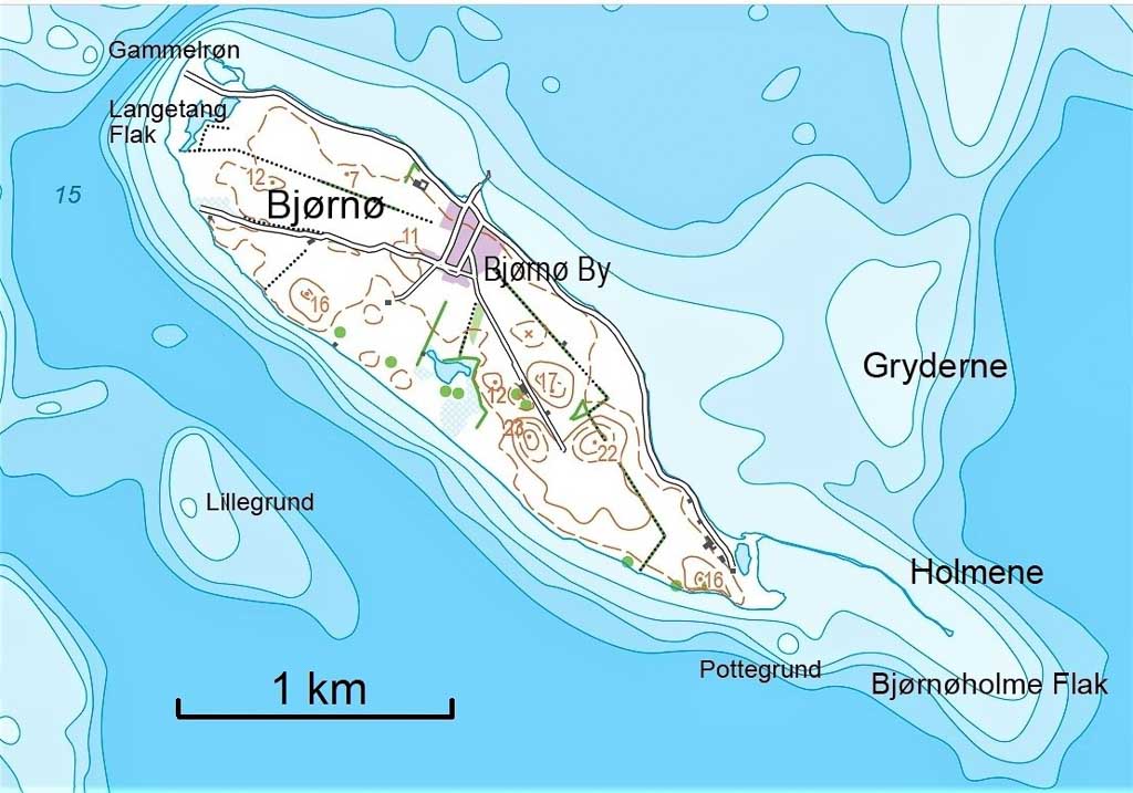 Kort over Bjørnø. Geopark Det Sydfynske Øhav