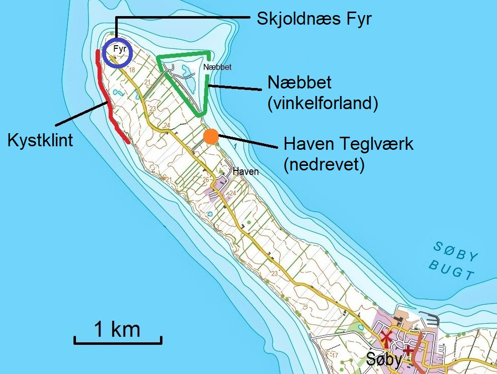 Kort over Skjoldnæs halvøen. Geopark Det Sydfynske Øhav