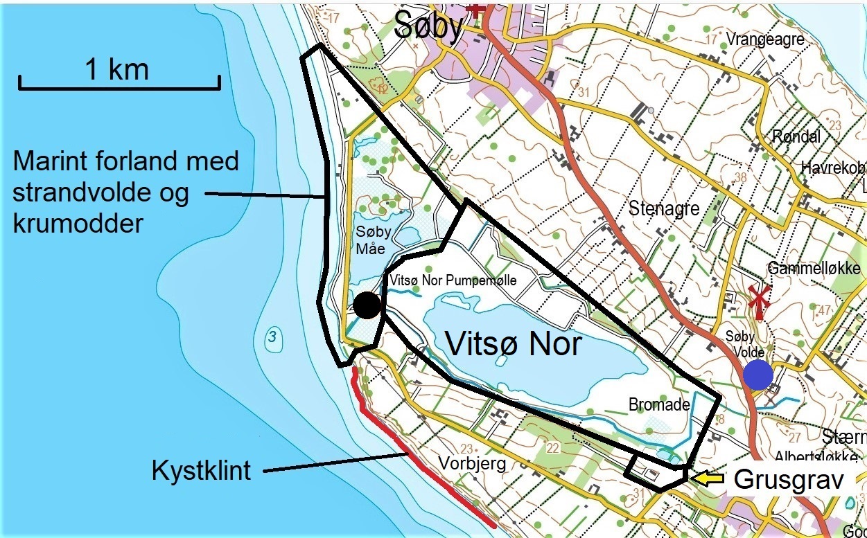 Kort over Vitsø området. Geopark Det Sydfynske Øhav.