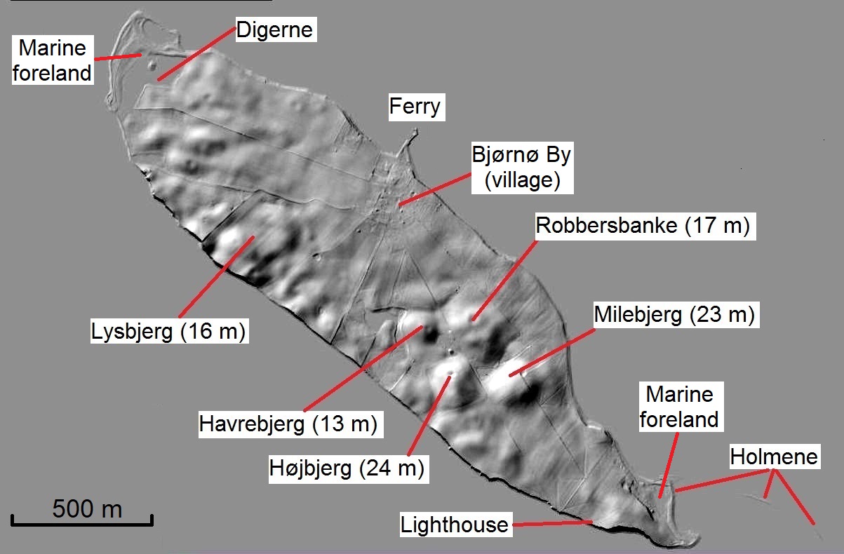 Map of The Island of Bjørnø placed in Geopark South Funen Archipelago