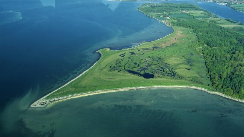 Thurø Rev og Østerskov fra luften. Geopark Det Sydfynske Øhav.